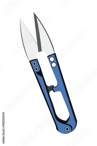Illustration of a blue utility knife with pointed metal blades and ergonomic handle
