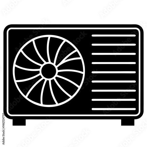 Black Silhouette Of Air Conditioner Unit Isolated On White Background Illustration