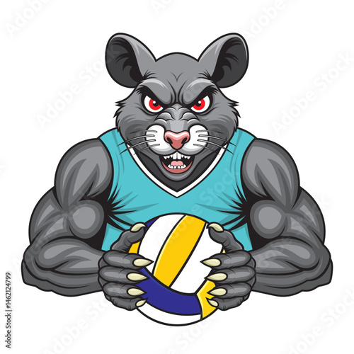 rat volleyball mascot vector illustration design