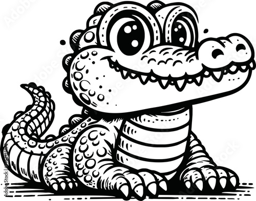 Cute crocodile cartoon coloring page illustration vector. For kids coloring book
