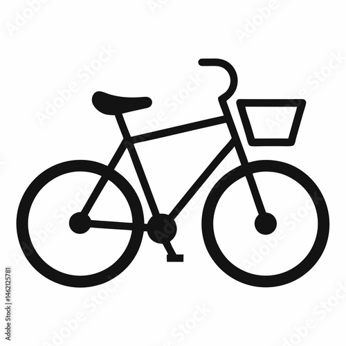 Minimalist Bicycle Icon With Basket Simple Black Line Drawing