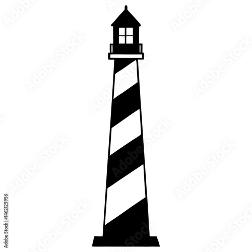 Minimalist Lighthouse Silhouette With Stripes And Windows Against White Background For Graphic Design