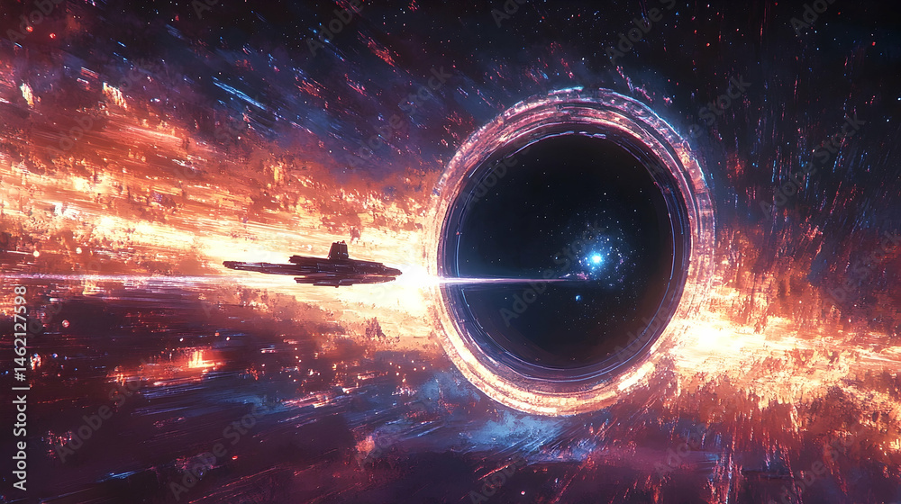 Cosmic vortex engulfs a distant spacecraft. Cosmic vortex engulfs a distant spacecraft.