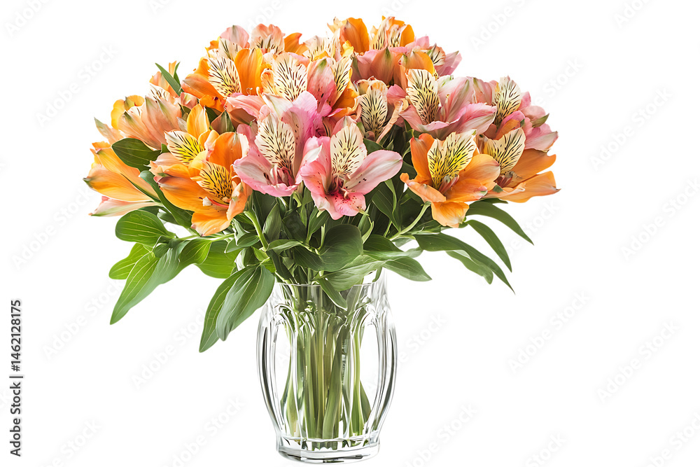 Alstroemeria Bouquet in Glass Vase on Transparent Background Alstroemeria Bouquet in Glass Vase on Transparent Background