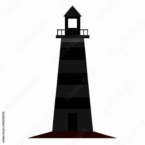 Simple Black Lighthouse Vector Illustration Nautical Navigation Sea Coast Graphic