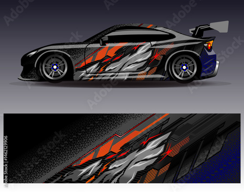 Car wrap design vector. Graphic abstract stripe racing background designs for vehicle, rally, race, adventure and car racing livery