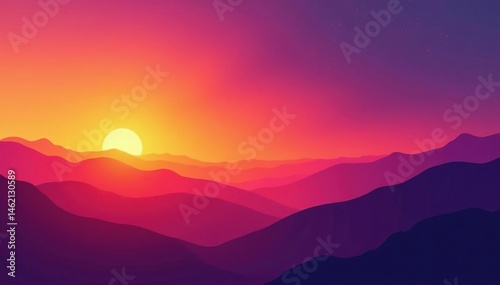 Gradient sunset hues, vibrant orange to deep purple, blend, hue, abstract