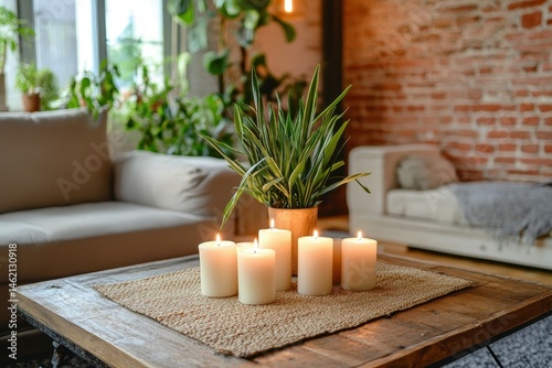 detailed color image of composition with candles on the table in the living room
