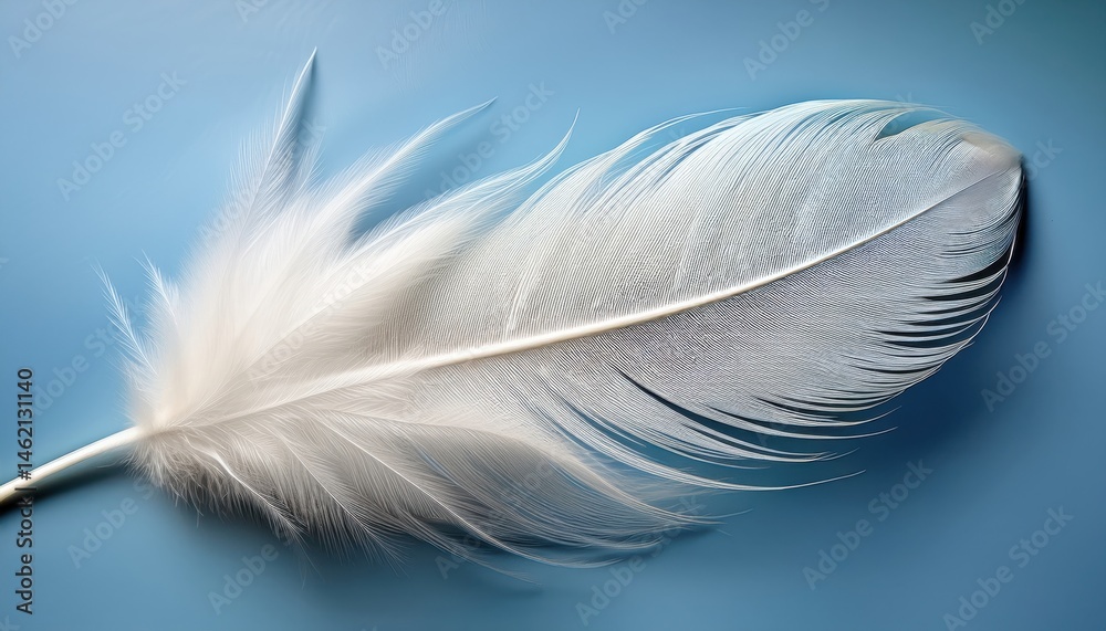 Obraz premium delicate white feather on blue background for minimalist web design, spring branding, print materials, nature graphics, or soft style digital artwork