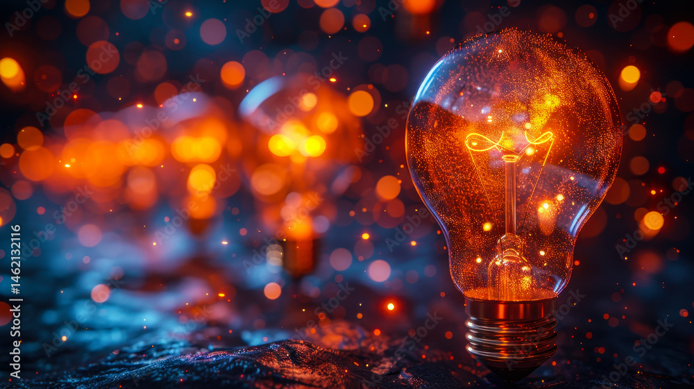 Illuminated Light Bulbs Network in Dark Space Symbolizing Creative Ideas and Innovation for Business Growth and Success
