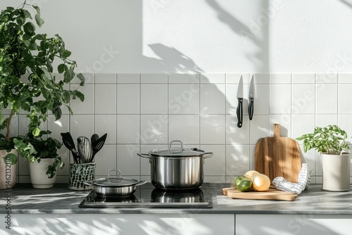 vibrant color picture of cooking equipment on kitchen counter