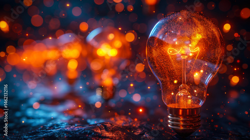 Obraz na płótnie Illuminated Light Bulbs Network in Dark Space Symbolizing Creative Ideas and Innovation for Business Growth and Success w salonie