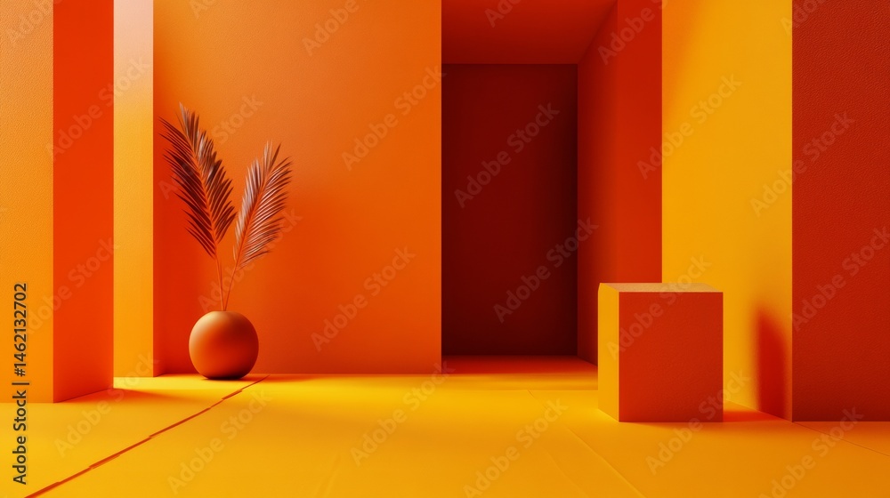 custom made wallpaper toronto digitalMonochromatic orange abstract interior with shadows and cube forms for bold minimal modern creative concept