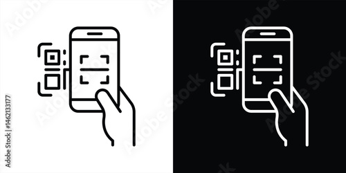 scanning code icon. contain payment, mobile payment, purchase, QR code, mobile phone payment QR code, barcode, scanning thin line icon for your app and web. vector illustration