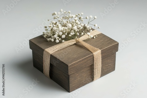 ultra HD visual of craft box with a gift decorated with a sprig of gypsophila