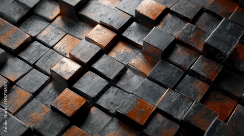 Abstract rusty metal cube pattern background.