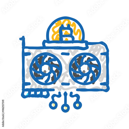 gpu cryptocurrency mining icon doodle illustration