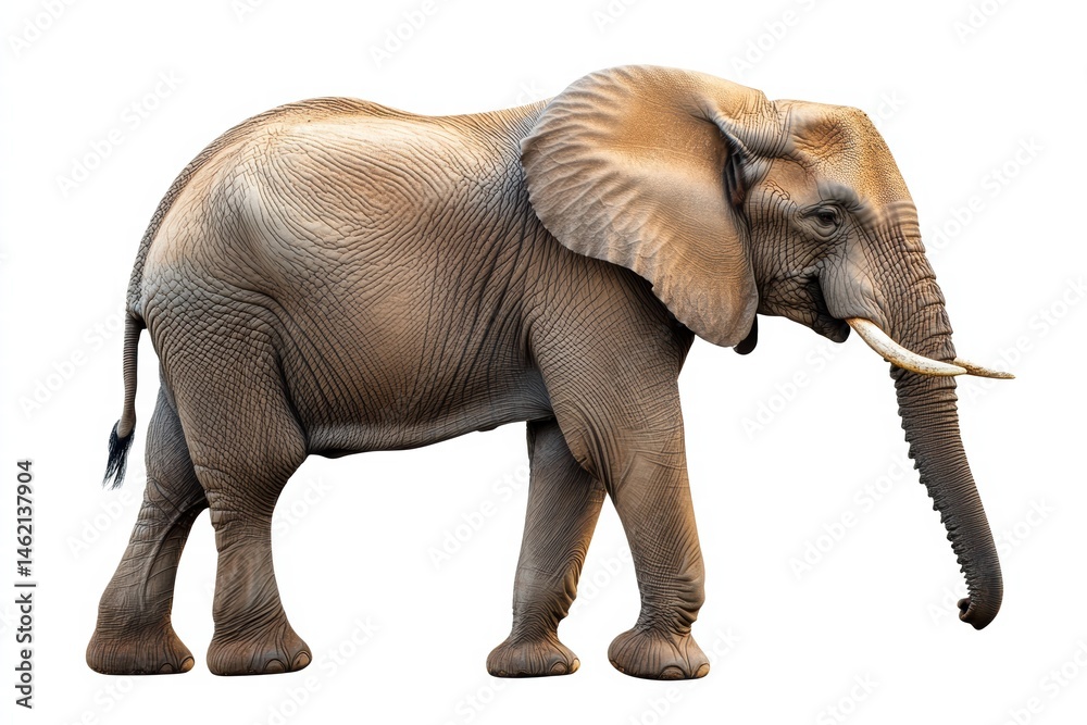 Fototapeta premium Majestic elephant isolated on white, ultra-realistic wildlife photography.