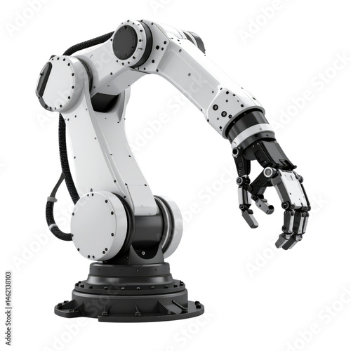 A sleek, modern robotic arm with articulated joints and a mechanical hand designed for precision tasks.