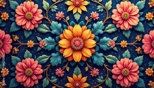 Wallpaper Mural Intricate floral textile design, repeating motif , blue, delicate, background Torontodigital.ca