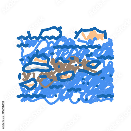 floodwater with debris icon doodle illustration