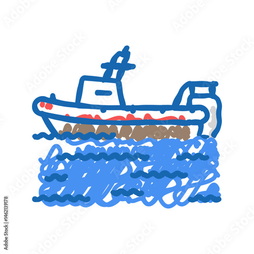 water rescue boat disaster icon doodle illustration