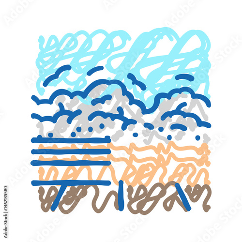flooded bridge disaster icon doodle illustration