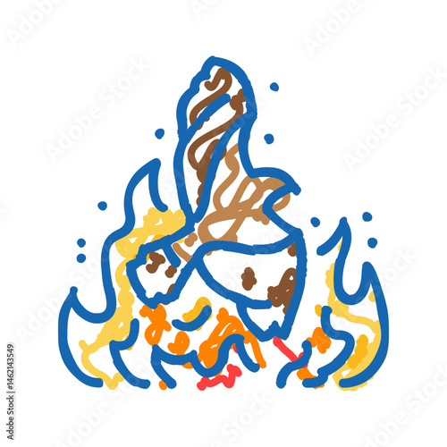 birds on fire wildfire disaster icon doodle illustration