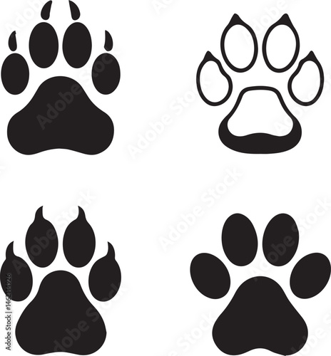 paw print icons, dog paw silhouette vector icon set, dog paw print logo bundle