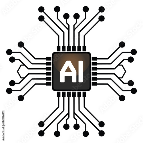 AI Artificial Intelligence pictogram. Technology related to artificial intelligence and intelligent systems. Vector AI-generated logo or symbol. Tech icon.