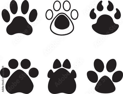 paw print icons, dog paw silhouette vector icon set, dog paw print logo bundle