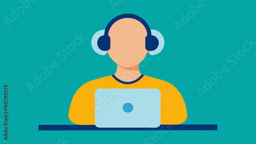 Hearing Assistance Device A person wearing a small hearing aid while participating in a virtual meeting on a laptop highlighting assistive devices for hearing.