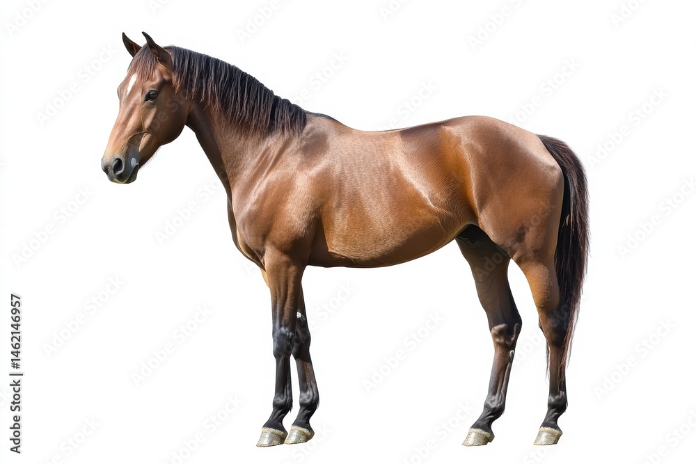 Fototapeta premium Powerful stallion on clean white background, hyper-detailed equine portrait