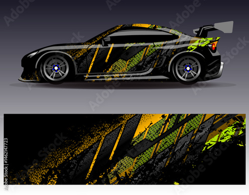 Car wrap design vector. Graphic abstract stripe racing background designs for vehicle, rally, race, adventure and car racing livery
