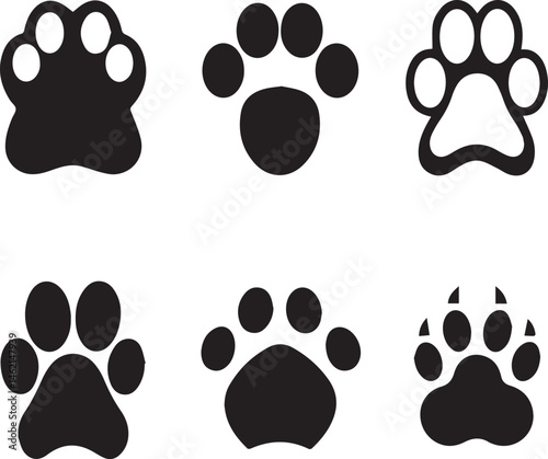 paw print icons, dog paw silhouette vector icon set, dog paw print logo bundle