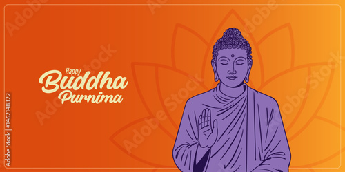 Buddha Purnima, Happy Vesak Day wishes and greetings with the Buddha vector illustration