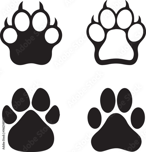 paw print icons, dog paw silhouette vector icon set, dog paw print logo bundle