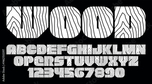 Wood Font. Rough Woodcut Texture Bold Font. Woodcut Letterpress Condensed. Flat style
