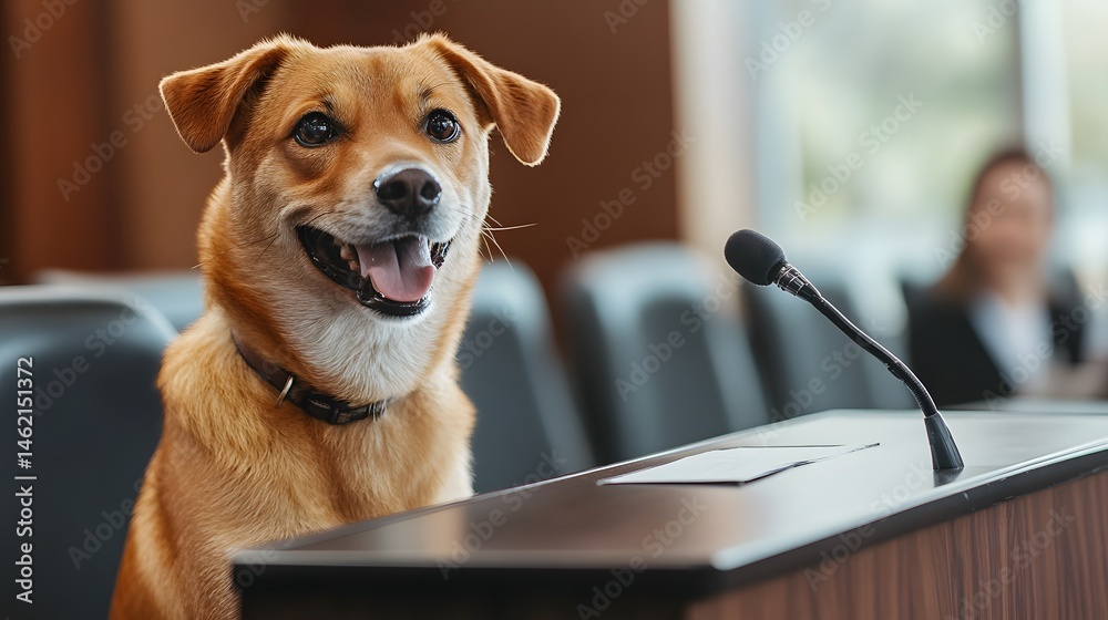 Funny dog speaking at the press conference