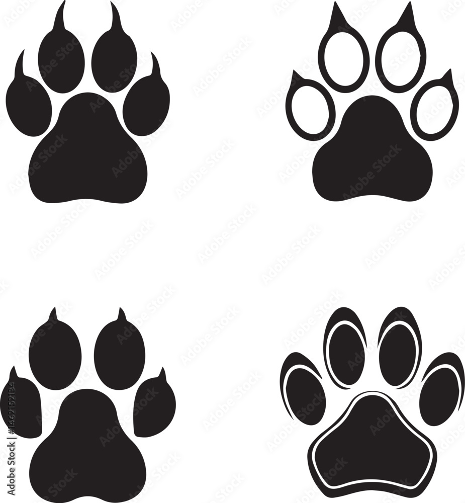 Fototapeta premium paw print icons, dog paw silhouette vector icon set, dog paw print logo bundle