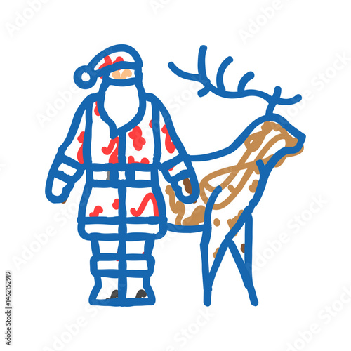 santa claus reindeer icon doodle illustration