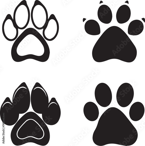 paw print icons, dog paw silhouette vector icon set, dog paw print logo bundle