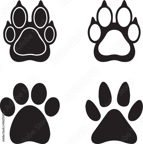 paw print icons, dog paw silhouette vector icon set, dog paw print logo bundle