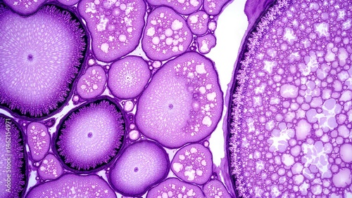 Microscopic view of plant cells showing detailed structure in vibrant purple hues.