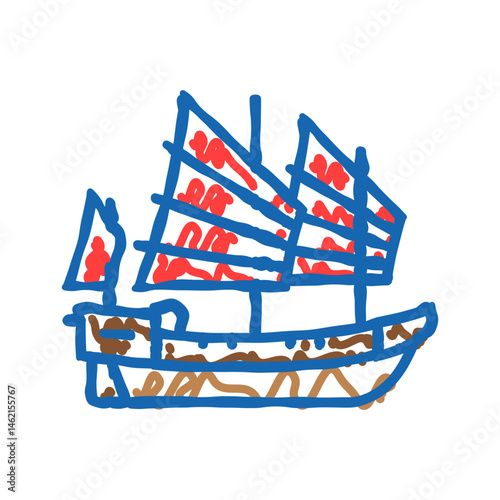 junk ancient ship icon doodle illustration