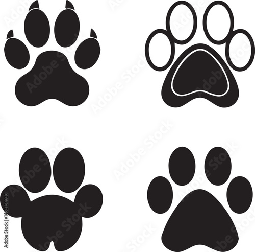 paw print icons, dog paw silhouette vector icon set, dog paw print logo bundle