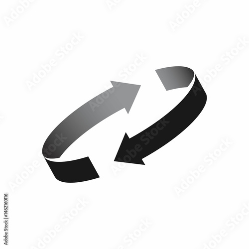 Two black arrow spin icon template. Recycle round, circle refresh or restart, thin line symbol on white background