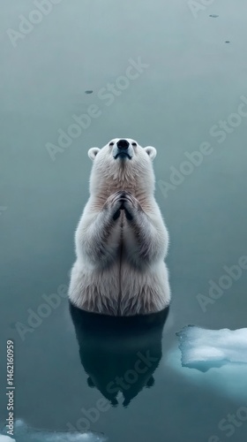 Polar bear praying wildlife animal arctic nature conservation climate change hope image photo