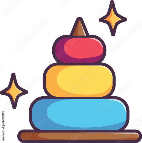 Stacking pyramid toy for toddlers Vector Illustration Icon. Flat Cartoon Style
