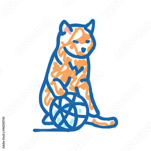 and yarn ball cat breeding icon doodle illustration